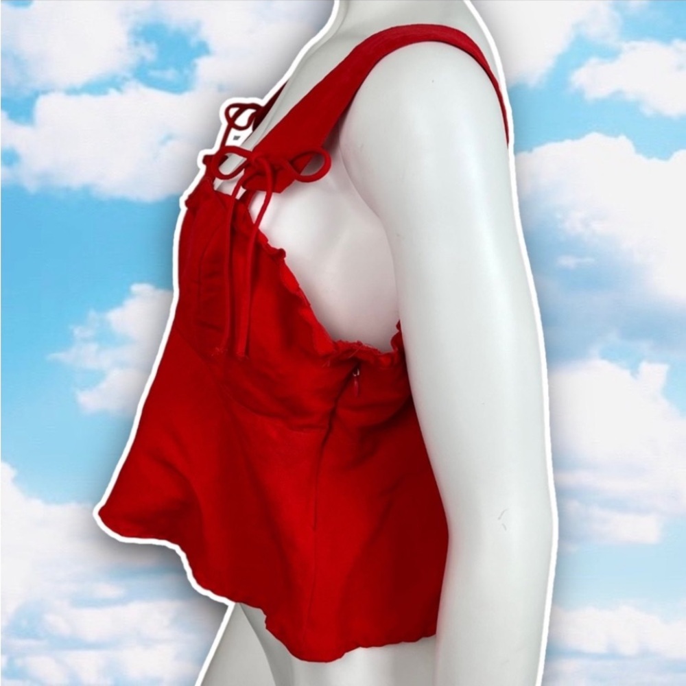 ZARA Flounce Peplum Ruffle Tie Strap Crop Top Red Coquette Retro Pinup Feminine - Picture 5 of 10